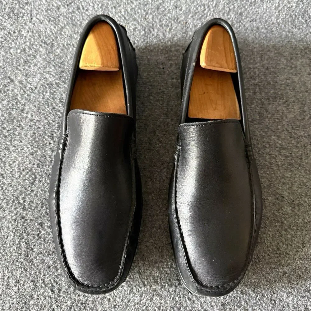 Ermenegildo Zegna Black Leather Venetian Driving Loafers Slip On Shoe Men's 11.5